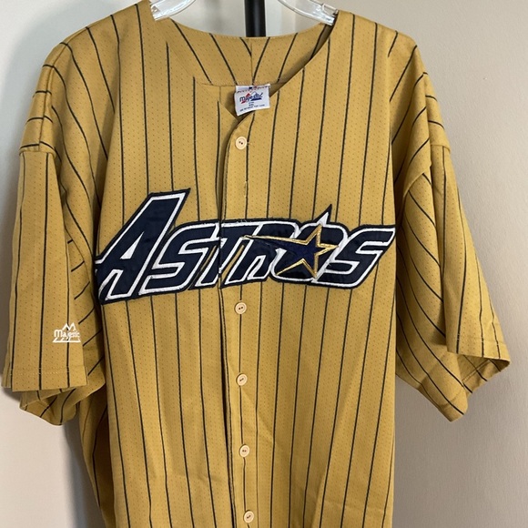 19. Houston Astros 90s GOLD pinstripe Majestic ALTernate jersey 2XL MLB vintage - Picture 2 of 11